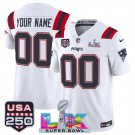 adult & youth NE Patriots 00 Custom name number Jersey White 2026 Super Bowl LX and USA 250' Patch