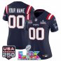 women's Patriots 00 Custom name number Jersey Stitched Navy 2026 Super Bowl LX and USA 250' Patch