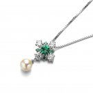 Leeyee S925 Genuine Pearl Green Spinel Snowflake Pendant Clavicle necklace for Women Girls Jewelry