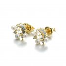 Leeyee S925 Sliver Vintage Fresh Water Pearl Crystal Stud Earring for Women Girls Gift Jewelry