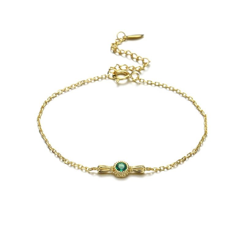Leeyee 14K Gold Plated S925 Green Nano Candy Bracelet for Women Girls Custom Size Jewelry