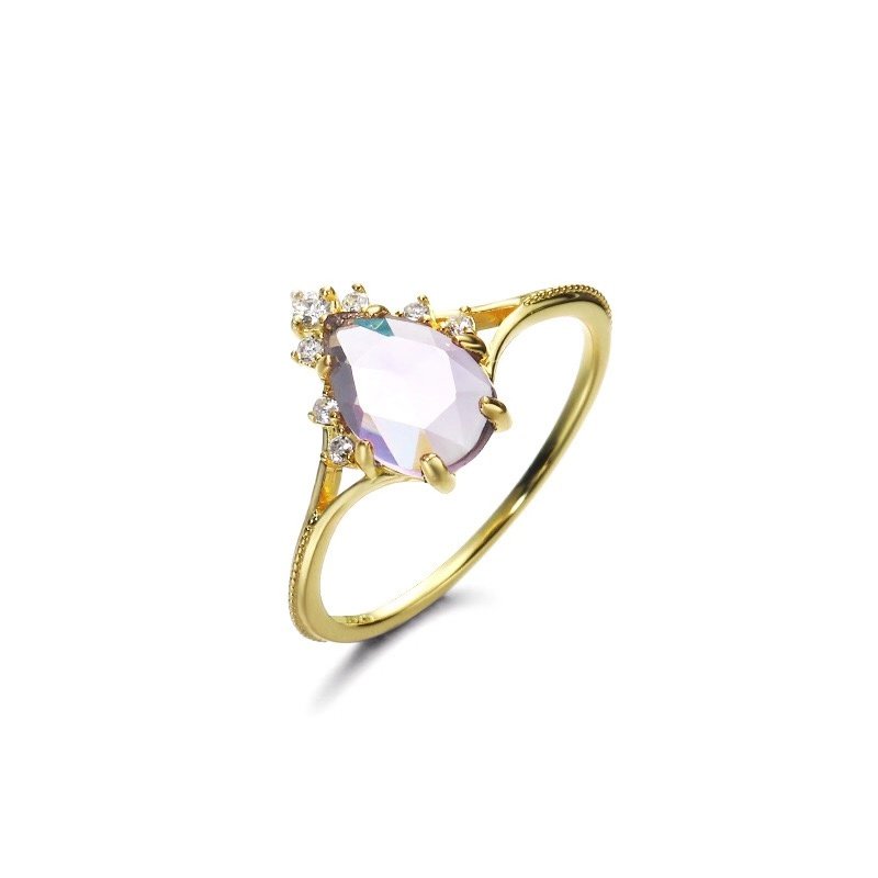 Leeyee S925 Sterling Silver Brazilian Amethyst Crystal Water Drop Ring Women Girls Gift Jewelry