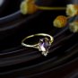 Leeyee S925 Sterling Silver Brazilian Amethyst Crystal Water Drop Ring Women Girls Gift Jewelry