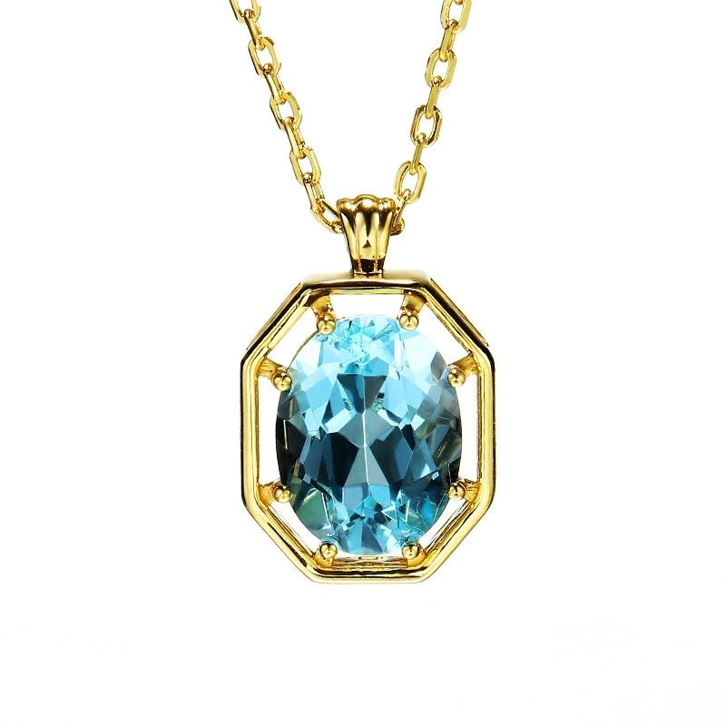 Leeyee S925 Sterling Silver Sky Blue Topaz Gem Pendant Necklace Jewelry for Women Girls Custom Size