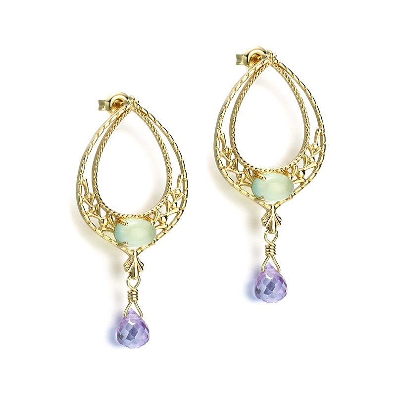 Leeyee S925 Sterling Sliver Nature Grape Gem Stone Stud Earring Vintage Leaf Eardrop Jewelry