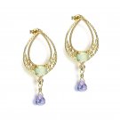 Leeyee S925 Sterling Sliver Nature Grape Gem Stone Stud Earring Vintage Leaf Eardrop Jewelry
