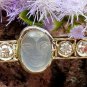 Antique Art Deco Man In The Moon Moonstone Diamond 14k Gold Brooch Pin Boxed