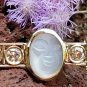 Antique Art Deco Man In The Moon Moonstone Diamond 14k Gold Brooch Pin Boxed
