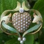 Art Nouveau 14k Gold Diamond Pearl Enamel Heart Brooch Watch Pin Crane & Theurer