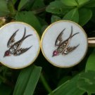 Antique Victorian 14k Gold Rose Cut Diamond Ruby Enamel Swallow Bird Pin Brooch