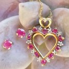 Heart Necklace-Heart Pendant-Ruby Pendant-Ruby Earrings-Diamond Pendant-10k Gold