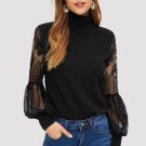 The Beatnik ~ Women's Vintage High Neck Lace Lantern Sleeve Fashion Mesh Blouse