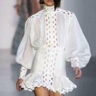 Women's Vintage Stand Neckline Patchwork Hollow Out Lantern Sleeve Mini Bodycon