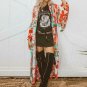 Women's Patchwork Maxi Kimono Cardigan Floral Flare Sleeve, Belt- Casual, Loose