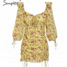 Simplee "Canary" Boho Floral Bardot Dress Sexy Lace-up Yellow Chiffon Mini Dress