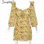 Simplee "Canary" Boho Floral Bardot Dress Sexy Lace-up Yellow Chiffon Mini Dress