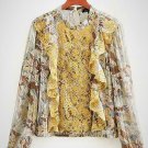 The Beatnik ~ "THE NICOLETTE" Vintage Satin Floral Peplum Blouse - Embroidered D