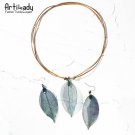 Artilady~ Natural Real Leaf Iridescent Pendant Necklace Earring Set- Unique Hand