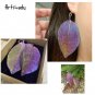 Artilady~ Natural Real Leaf Iridescent Pendant Necklace Earring Set- Unique Hand
