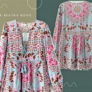 Boho Chic Vintage Floral Patchwork Blouse - Lantern Sleeve, V-Neck , Tassel Desi