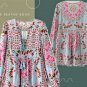 Boho Chic Vintage Floral Patchwork Blouse - Lantern Sleeve, V-Neck , Tassel Desi