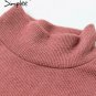 Simplee~ Mock Neck Lantern Sleeve Solid Sweater Midi-dress Casual Chic