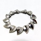 Vintage Crown Trifari Silver Tone Heart Bracelet  13 Hearts Fold Over Snap Lock Closure 7 1/2"