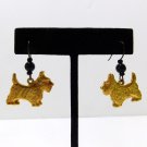 Scottie Dog Gold Tone Earrings Black Bead Fishhook Wire