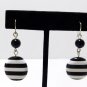 Black White Stripe Drop Dangle Black Beaded Fashion Earrings Women' Fish Hook
