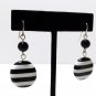 Black White Stripe Drop Dangle Black Beaded Fashion Earrings Women' Fish Hook