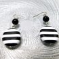 Black White Stripe Drop Dangle Black Beaded Fashion Earrings Women' Fish Hook