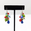 Beaded Cluster Dangle Earrings Multi Color Beads