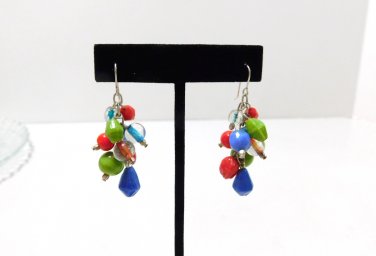 Beaded Cluster Dangle Earrings Multi Color Beads