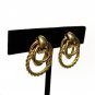 Gold Tone Earrings Interlocking Rings Braided Rope Door Knocker Pushback Closure