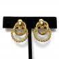 Gold Tone Earrings Interlocking Rings Braided Rope Door Knocker Pushback Closure