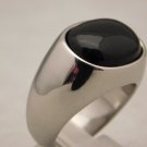 Black Onyx Mens Ring In Stylish Stainless Steel Setting....Size 11