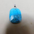 Turquoise Stone Rectangle Pendant With .925 Silver Bale And Silver 19" Necklace