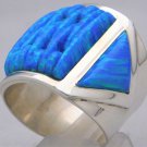 Opal Brilliant Blue/Green Fire Solid Sterling Silver Huge Mens Ring Size 10