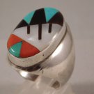 Zuni Inlay Turquoise Coral Jet and Mother of Pearl Huge Mens Ring....Size 10.5 Zuni Inlay Turquoise Coral Jet and Mother of Pearl Huge Mens Ring....Size 10.5
