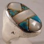 Native American Turquoise & MOP Vintage Sterling Silver Mens Ring....Size10.5