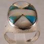 Native American Turquoise & MOP Vintage Sterling Silver Mens Ring....Size10.5
