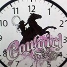 WALL CLOCK 9" COWGIRL ON HORSE-BATTERY OPERATED