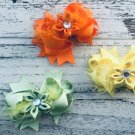 3 Stacked Hair Bows With Feathers Fall Colors Girls