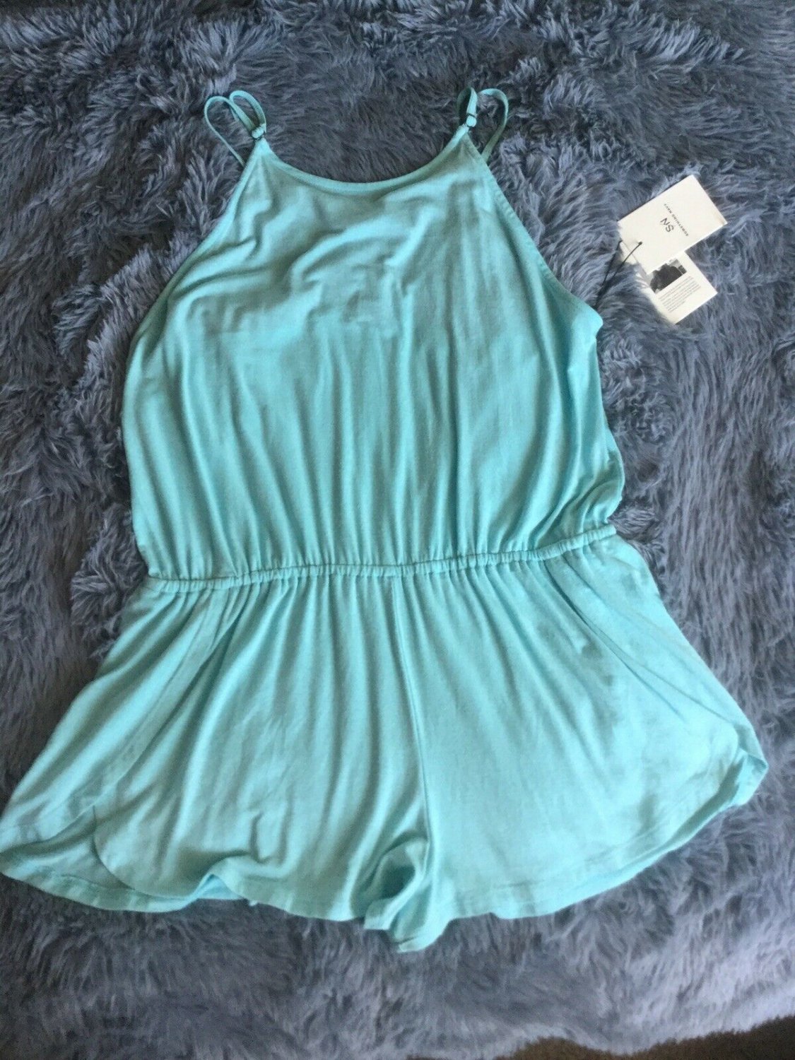 New Something Navy Short And Sweet Romper Blue Small Racerback