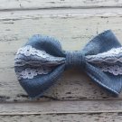 NEW HANDMADE  DENIM BOW WITH LACE TRIMMING
