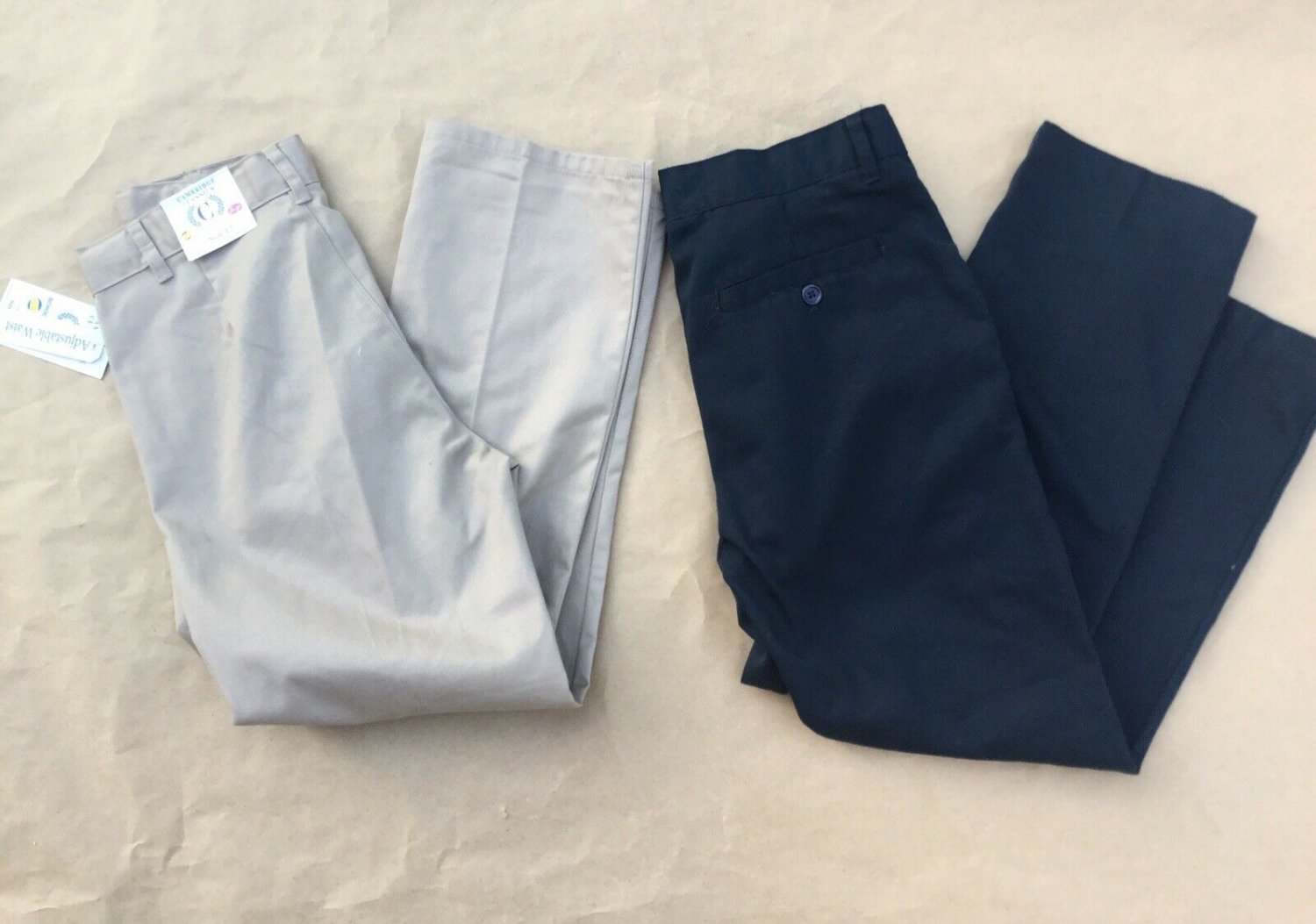 2 Cambridge School Uniform Pants Navy Beige Size 12 Boys Adjustable Waist
