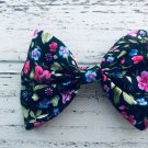 New Handmade Bow In Black With Flower Print For Girls