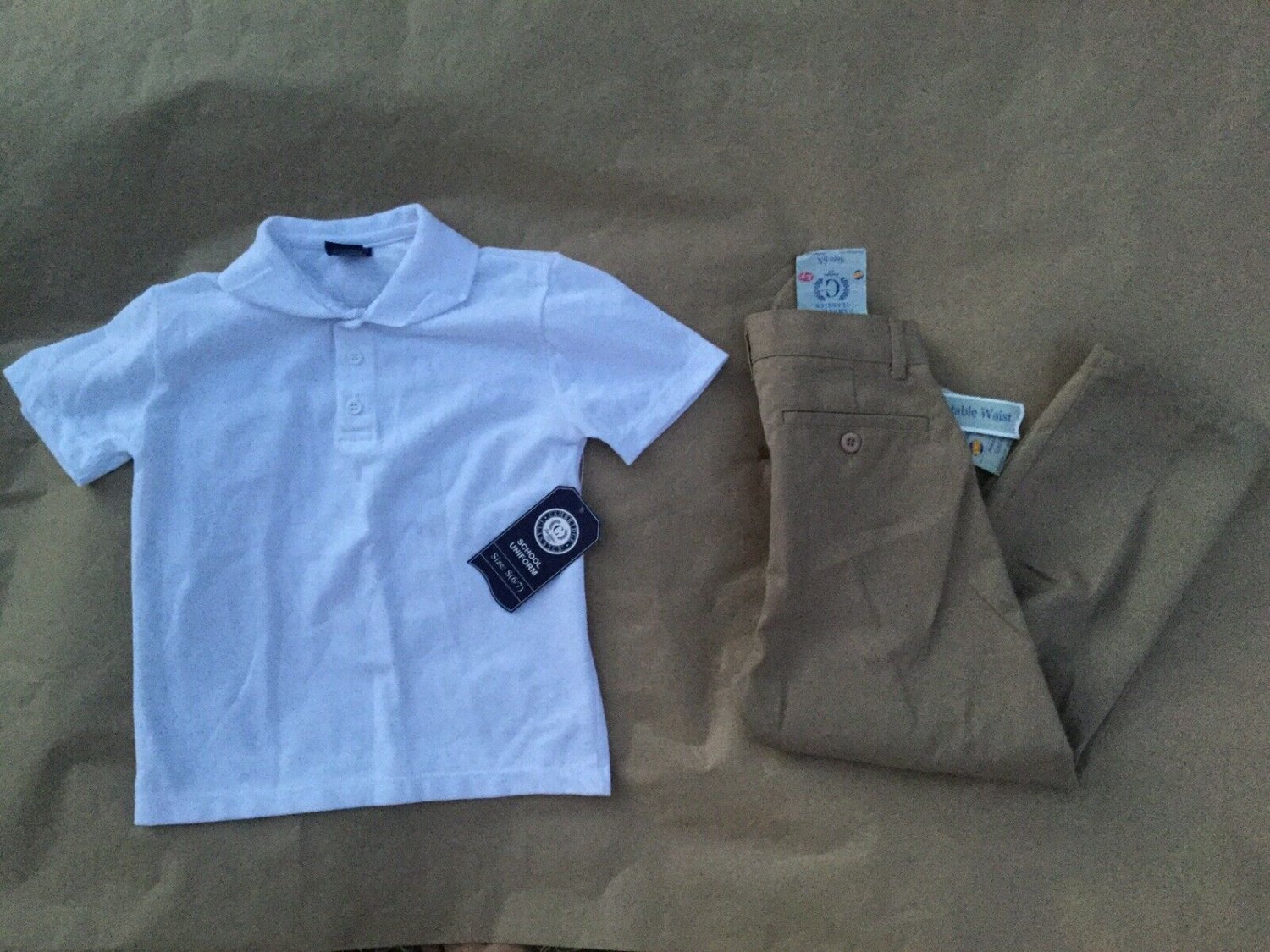 NEW CAMBRIDGE CLASSIC SCHOOL UNIFORM WHITE POLO SHIRT KHAKI PANTS SIZE 6X SMALL