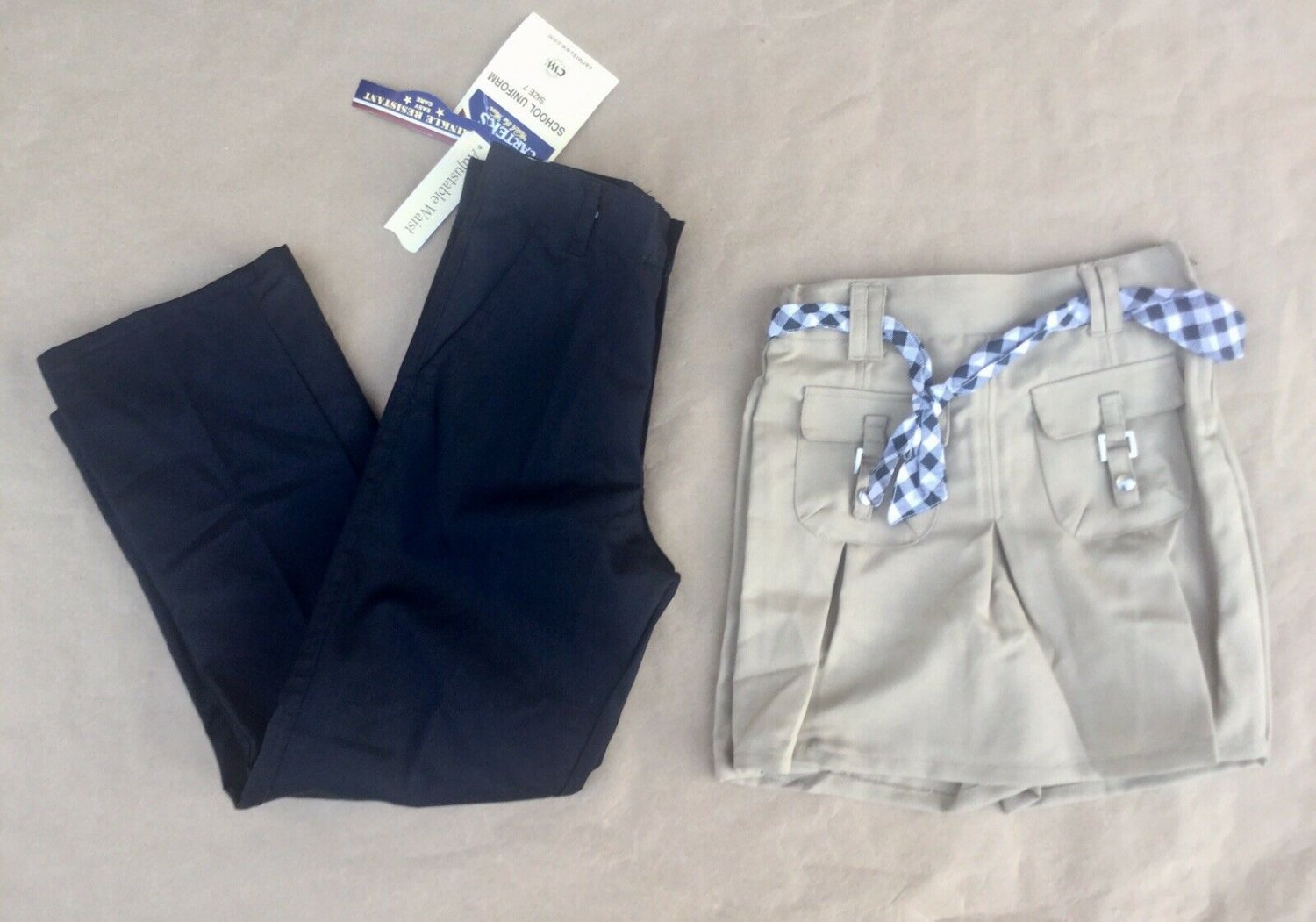 2 NWT Carters Uniform Pants Navy Khaki Skirt Size 7 Boys Girls