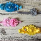 NEW HANDMADE HEADBANDS TODDLER GIRL FLOWERS PINK GRAY BLUE YELLOW